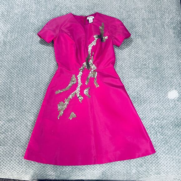 VINTAGE PAMELA ROLAND PARIS HILTON RUNWAY SHORTSLEEVE PURPLE SEQUIN SILVER DRESS - Picture 2 of 10